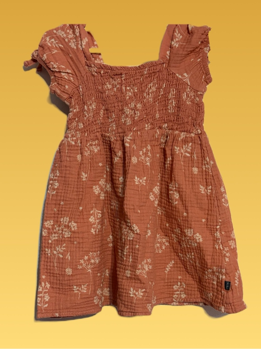 Girls' Rust Floral Smocked Cotton-Gauze Dress